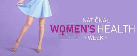 Hermosa joven sobre fondo lila. Banner para la Semana Nacional de la Salud de la Mujer