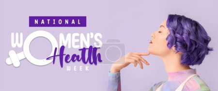 Retrato de mujer joven sobre fondo lila. Banner para la Semana Nacional de la Salud de la Mujer