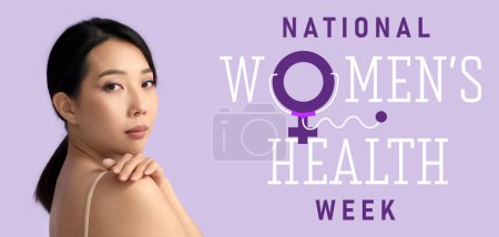 Hermosa joven asiática sobre fondo lila. Banner para la Semana Nacional de la Salud de la Mujer