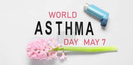 Téléchargez les photos : Bannière pour la Journée mondiale de l'asthme avec fleurs et inhalateur - en image libre de droit
