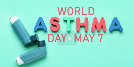 Téléchargez les photos : Bannière pour la Journée mondiale de l'asthme avec inhalateurs - en image libre de droit