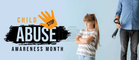 Sensibilisierungsbanner für den Nationalen Monat zur Prävention von Kindesmissbrauch, in dem der Vater seine kleine Tochter bedroht