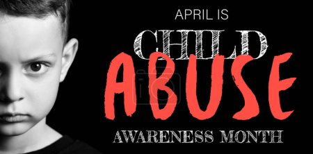 Awareness banner for National Child Abuse Prevention Month with punished little girl