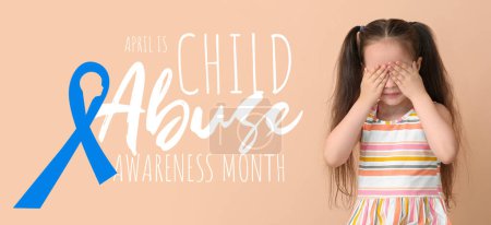 Awareness banner for National Child Abuse Prevention Month with crying little girl