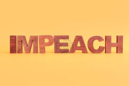 Wooden letters spelling word IMPEACHMENT on orange background