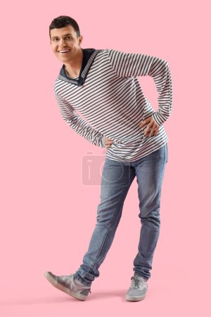 Photo for Young sailor on pink background - Royalty Free Image
