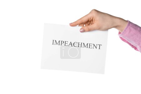 Woman holding IMPEACHMENT picket poster on white background