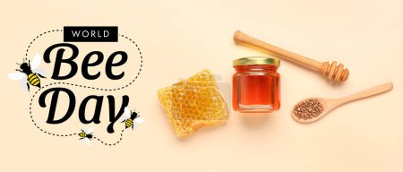 Banner for World Bee Day with buckwheat honey