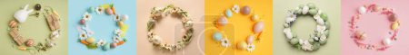 Photo for Collage with different beautiful Easter wreaths on color background - Royalty Free Image