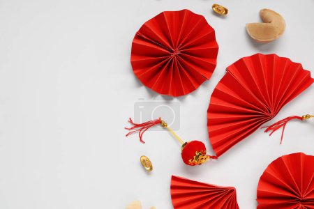 Photo for Fortune cookies with Chinese symbols on white background. New Year celebration - Royalty Free Image