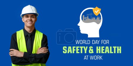 Banner zum Welttag für Sicherheit und Gesundheit am Arbeitsplatz mit Architekt