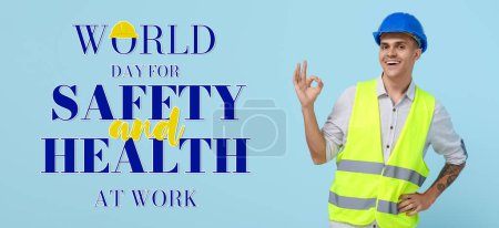 Téléchargez les photos : Bannière pour la Journée mondiale de la sécurité et de la santé au travail avec l'architecte - en image libre de droit