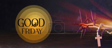 Photo for Banner for Good Friday with crown of thorns and rosary beads - Royalty Free Image