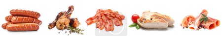 Photo for Set of tasty meat dishes on white background - Royalty Free Image