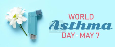 Téléchargez les photos : Bannière de sensibilisation pour la Journée mondiale de l'asthme avec inhalateur et fleur - en image libre de droit