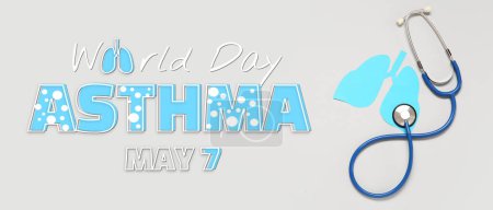 Banner para el Día Mundial del Asma con estetoscopio y pulmones de papel