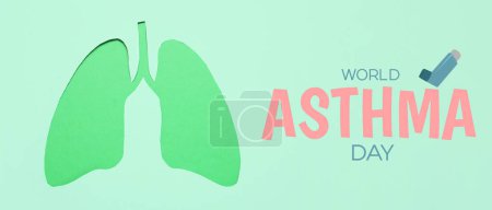 Téléchargez les photos : Bannière pour la Journée mondiale de l'asthme avec poumons en papier - en image libre de droit