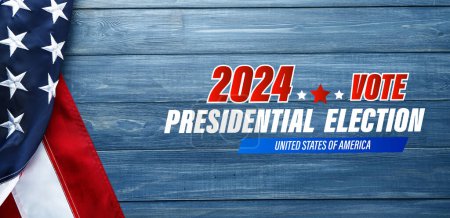 Banner zur US-Präsidentschaftswahl 2024 mit amerikanischer Flagge