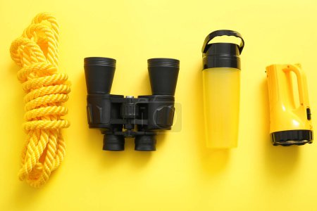 Photo for Set of travel items on yellow background - Royalty Free Image