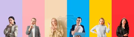 Photo for Set of thoughtful people on color background - Royalty Free Image