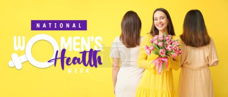 Banner für die Nationale Woche der Frauengesundheit mit einer Gruppe schöner Damen mit Blumen