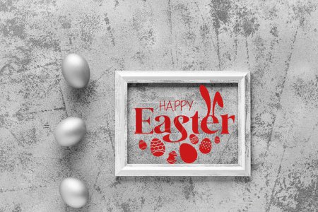 Photo for Beautiful Easter greeting card with frame and eggs on grunge background - Royalty Free Image