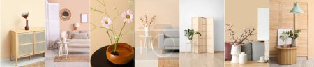 Téléchargez les photos : Collection d'intérieurs minimalistes élégants avec mur beige - en image libre de droit
