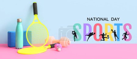 Photo for Banner for National Sports Day with different equipment - Royalty Free Image