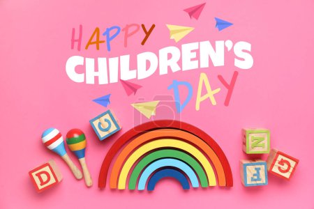 Banner festivo para el Día de los Niños con juguetes coloridos