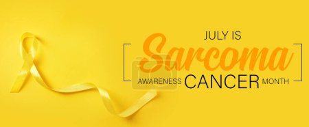 Gelbes Band auf farbigem Hintergrund. Banner für den Monat des Bewusstseins für Sarkom-Krebs