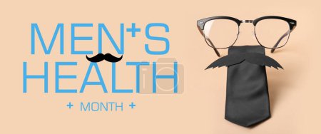 Banner para el Mes de la Salud de los Hombres con gafas, corbata y bigote de papel