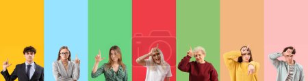 Photo for Group of people showing loser gesture on color background - Royalty Free Image