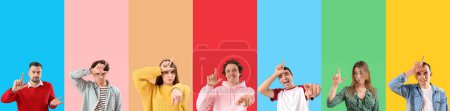 Photo for Group of young people showing loser gesture on color background - Royalty Free Image