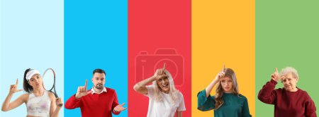 Photo for Set of people showing loser gesture on color background - Royalty Free Image