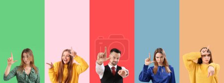 Photo for Set of young people showing loser gesture on color background - Royalty Free Image
