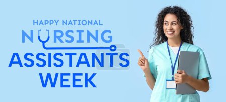Téléchargez les photos : Banner for Happy National Nursing Assistants Week with female African-American nurse - en image libre de droit