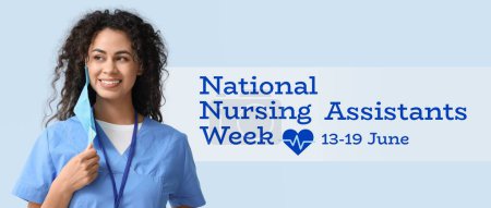Banner for Happy National Nursing Assistants Week with female African-American nurse