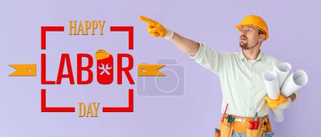 Téléchargez les photos : Greeting card for Labor Day with young male worker - en image libre de droit