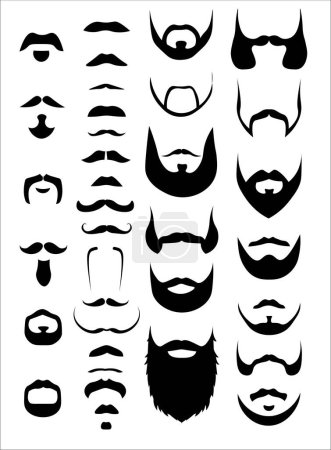 Téléchargez les illustrations : Ensemble de moustaches et barbes sur fond blanc - en licence libre de droit