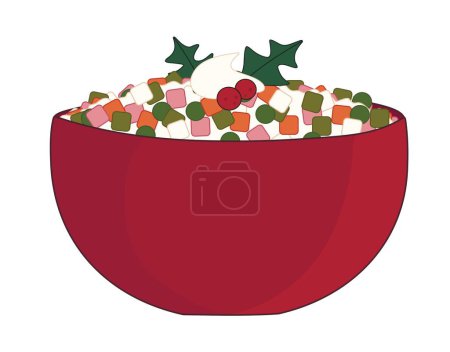 Bowl of tasty Russian salad on white background