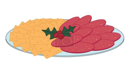 Illustration for Plate with sliced tasty cheese and sausages on white background - Royalty Free Image