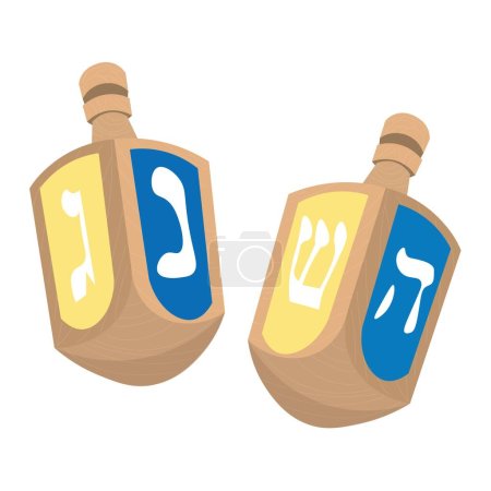 Ilustración de Dreidels de madera para Hanukkah sobre fondo blanco - Imagen libre de derechos