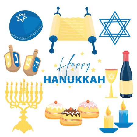 Ilustración de Tarjeta de felicitación para Happy Hanukkah sobre fondo blanco - Imagen libre de derechos