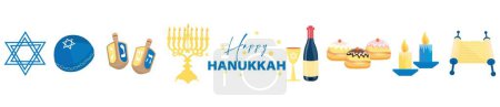 Téléchargez les illustrations : Carte de voeux pour la célébration heureuse Hanoukka sur fond blanc - en licence libre de droit