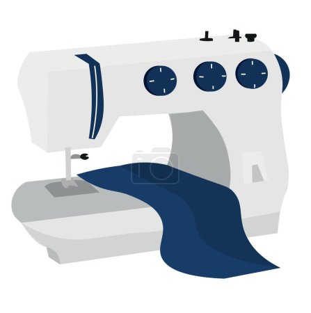 Ilustración de Máquina de coser con tela sobre fondo blanco - Imagen libre de derechos