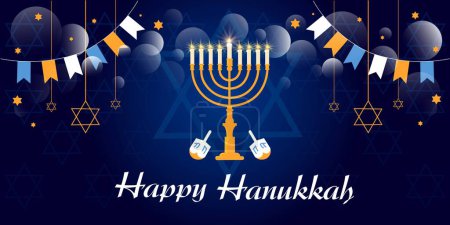 Illustration for Greeting card for Happy Hanukkah on dark blue background - Royalty Free Image
