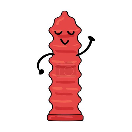 Ilustración de Condón rojo divertido sobre fondo blanco - Imagen libre de derechos