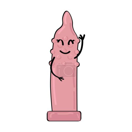 Funny pink condom on white background