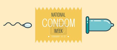 Illustration for Banner for National Condom Week on light yellow background - Royalty Free Image
