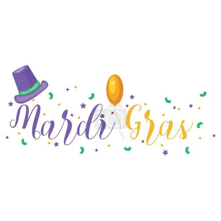 Illustration for Text MARDI GRAS (Fat Tuesday) on white background - Royalty Free Image